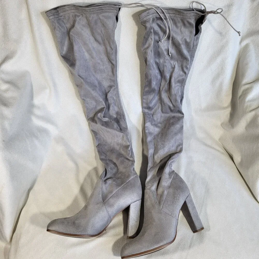 Tony Bianco | Silver Suede Over-the-Knee Boots - Size 10